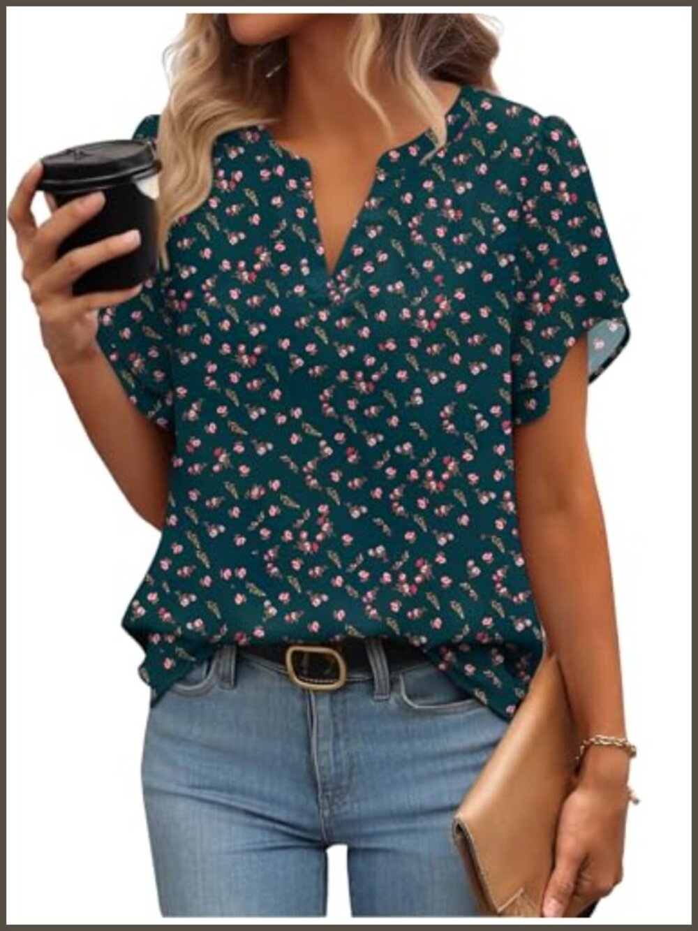 Womens Chiffon Blouse V Neck Petal Sleeve Work Top